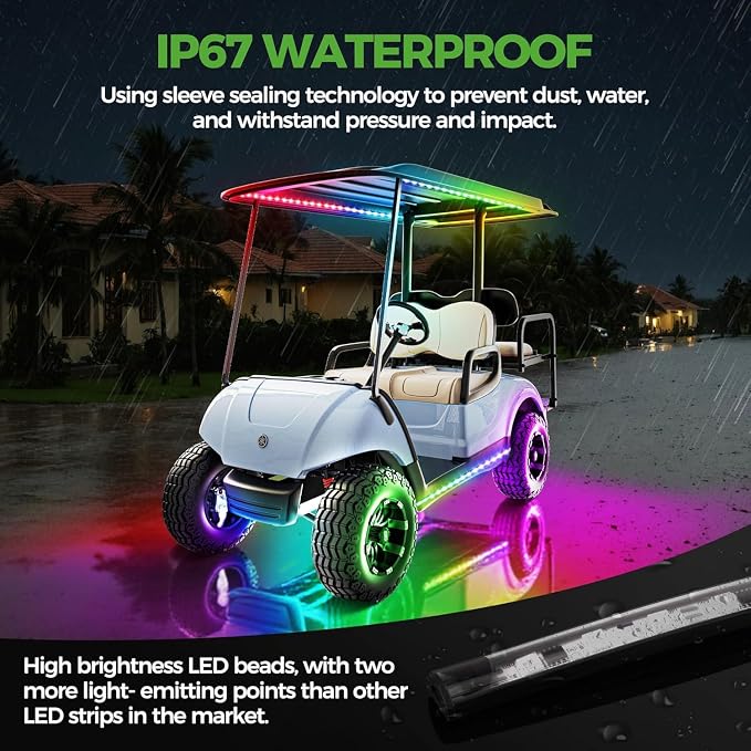 10L0L Golf Cart Underglow Light Kit with Canopy Lights, IP67 Waterproof, 24 Dream Color Modes Wireless Remote Music Sync, 12V-80V Wide Voltage Fit for Yamaha EZGO Club Car
