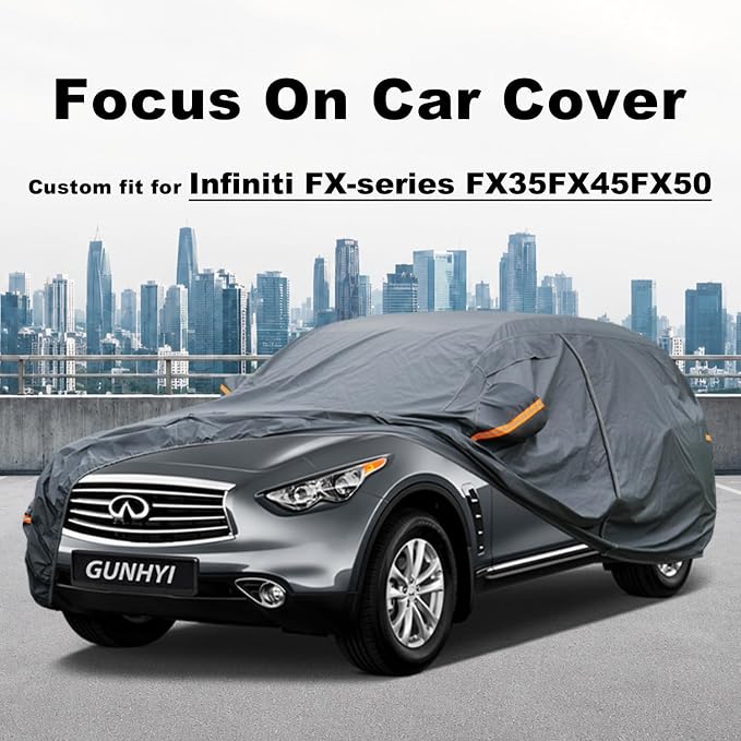 GUNHYI Premium Car Cover Custom Fit Infiniti FX-Series FX35/FX45/FX50, 16 Layers Heavy Duty Car Cover Waterproof All Weather with Zipper Door for Sun Rain Snow Dust Uv Protection