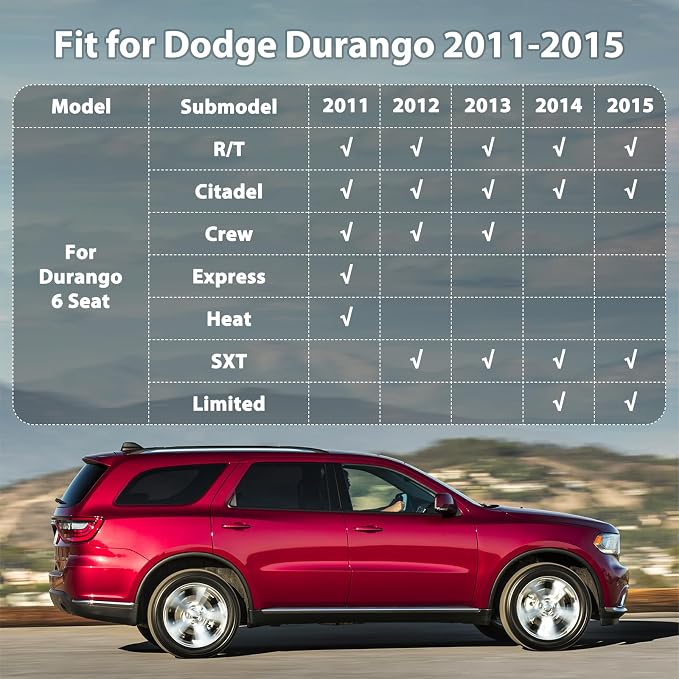 Floor Mats for 2011-2015 Dodge Durango 6 Seats, Custom Fit TPE Liners | All Weather Heavy Duty Car Mats Fit Durango 1st & 2nd & 3rd Row & Trunk Mat Accessories Odorless Anti Slip Black