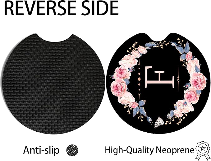 2pcs Letter F Car Coasters,Absorbent Universal neoprener Cup Holder Coasters with a Finger Notch,Car Accessories for Women&Man Interior，2.75"
