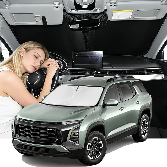 Windshield Sunshade for Chevy Equinox 2025 2026 Sun Shade 4 Layers | Car Windshield Upgrade Custom Fit Equinox Car Window Shade Front Windshield Blocks UV Rays Keep Cool Foldable Car Accessories
