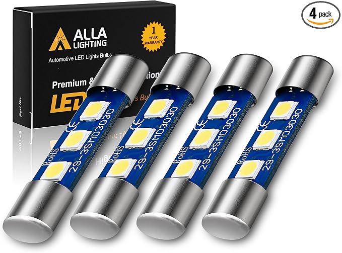Alla Lighting 4pcs Extremely Super Bright 6000K Xenon White High Power 3030 SMD 29mm 6614 6614F 6641 6612F F30-WHP TS-14V1CP LED Replacement Bulbs For Car SUV Truck Sunvisor Flips Vanity Mirror Lights