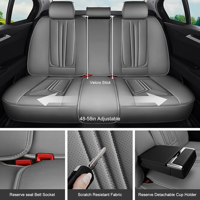 Car Seat Covers Full Set Gray, Premium Leather Car Seat Covers, Waterproof and Breathable Seat Covers, Universal Car Seat Protector Fit for Cars, Trucks, SUVs, Pick-ups
