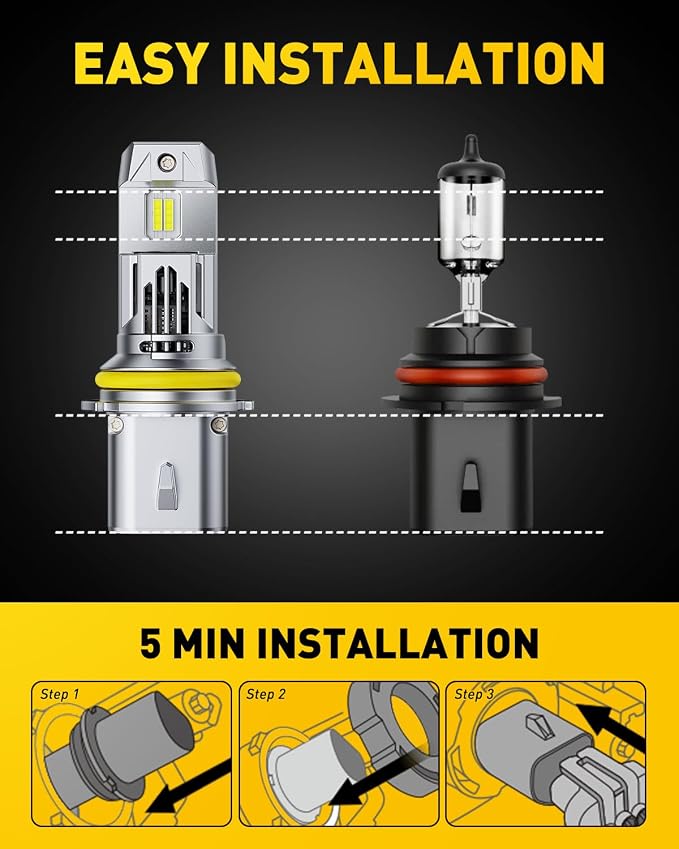 AUXITO 9007/HB5 Bulbs, 80,000LM 15X Super Output, 6500K Cool White, Long Lifespan, 1:1 Mini Size Replacement Light Bulbs, Plug-N-Play, Pack of 2