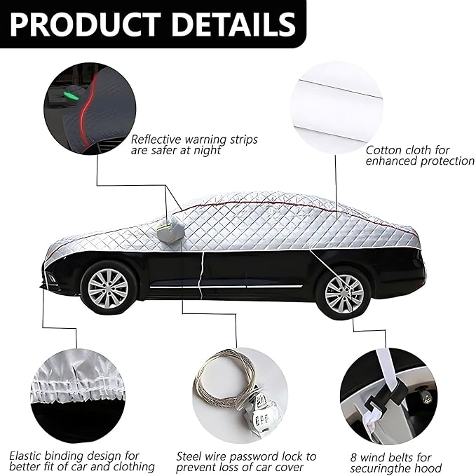 Padded Car Covers for Hail, Hail Protector Car Cover SUV, Car Cover Hail Protection Padded, Durable Half Hail Blanket for Sedan/SUV