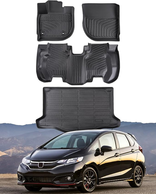 CARxion® for Honda Fit Floor Mats & Cargo Trunk Liner 2015-2020 SUV 5-Seat | Not for Manual Transmission Custom Fit All-Weather TPE Rubber Black Car Accessories 2019 2018 2017 2016 Summer Bench Trip