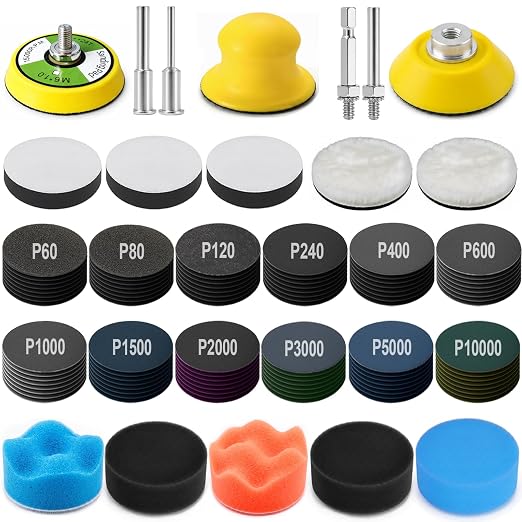 137PCS 2 Inch Sanding Discs Kit, 60-10000 Grit Wet Dry Sandpaper with Hook and Loop Backing Pad for Drill, Small Sanding Pads for Detail Polishing Car Wood Metal Resin Jewelry Crafts