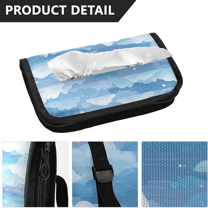 Car Visor Tissue Holder Mask Holder for Car, Car Tissue Box Sun Visor Napkin Holder Car Visor Accessories Adjustable Straps Reusable Durable Easy to Install Blue Gradient Cloud and Stars