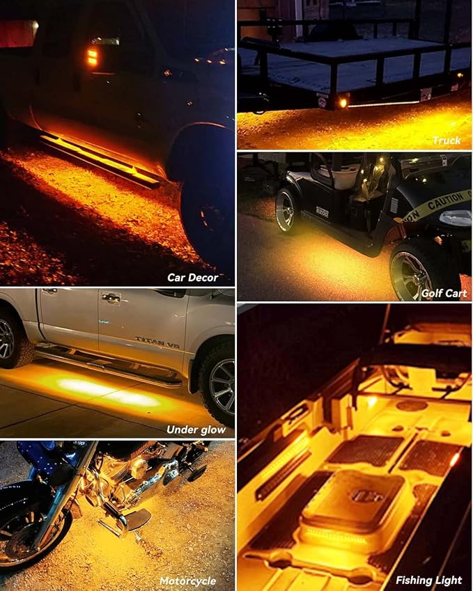 Keiurot 12V Led Light Strip 24" Connectable Amber Led Strip Lights for Cars Boat Marine Golf Cart Trucks Waterproof Interior & Exterior, 4Pack