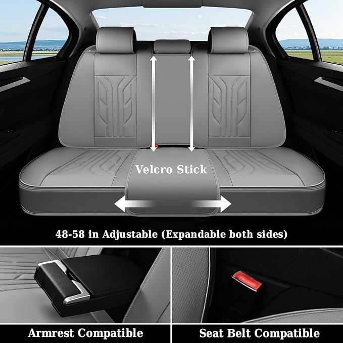 Coverado Car Seat Covers Full Set, Automotive Seat Covers Car Seat Protector Car Seat Cushion, Waterproof Leather Seat Covers for Cars, Universal Fit for Most Sedans SUV Pick-up Truck((Grey)