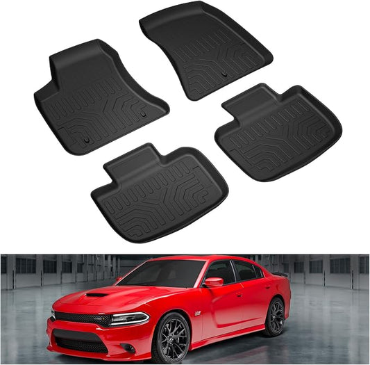 Kiwi Master Floor Mats for 2011-2023 Dodge Charger RWD/Chrysler 300 RWD | Custom Fit All Weather Car Mats, Heavy Duty TPE Floor Liners, Front & Rear 2 Row Set, Black