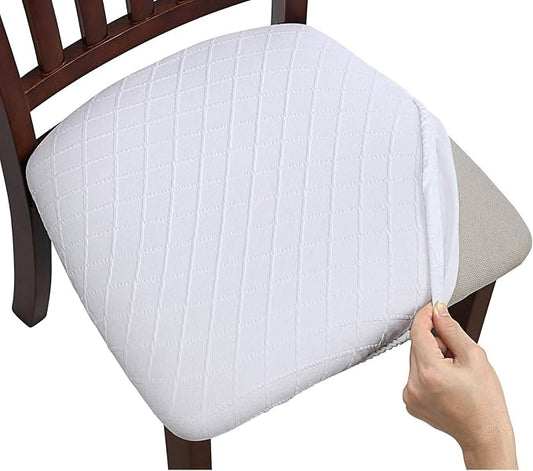 Fuloon Stretch Chair Seat Covers 4 PCS, Removable Washable Dining Chair Covers Anti-Dust Dining Room Seat Cushion Slipcovers (4, White)