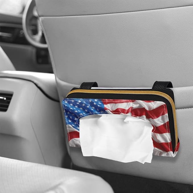 American Flag Print Car Visor Tissue Holder Automotive Sun Visor Napkin Holder American Flag Print Tissue Box Holder for Car