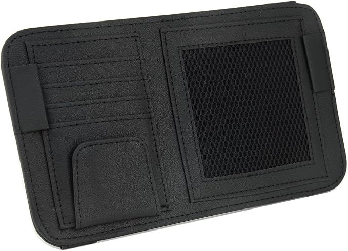 Leather Car Sun Visor Organizer for Or Truck, Sunglasses Holder, Cards Sleeve Pockets Organizer,Visor Document Holder for Car Registration License, Drving License, Insurance, Cards, Pen, Key
