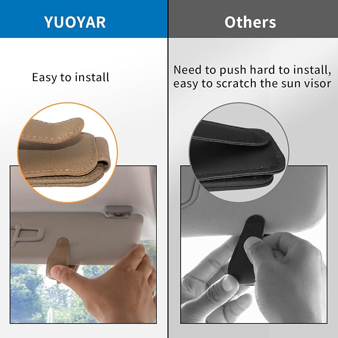 Yuoyar 2 Packs Magnetic Sunglass Holder for Car Visor (Beige) | Magnetic Interior Car Accessories