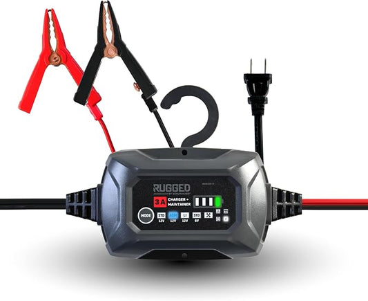 Schumacher Electric Rugged 3A Car Battery Charger and Maintainer, 3-in-1 Solution, for 6V/12V Power Sport, Automotive, and Marine Batteries, SC1681
