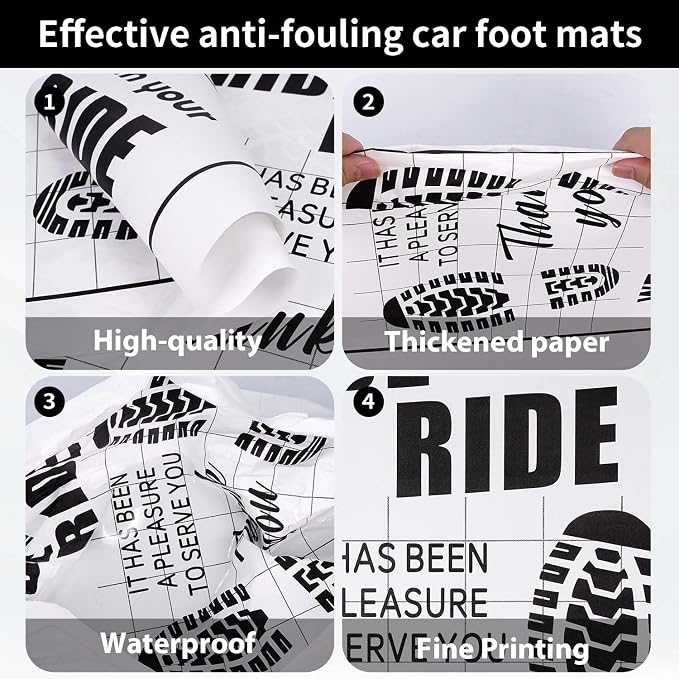 50Pcs Paper Floor Mats for Cars, Disposable White Automotive Floor Mats Kraft Paper, Waterproof Car Foot Pads Protective Papers, Thank You Mats for Car Detailing, Auto Dealership (20" x 16")