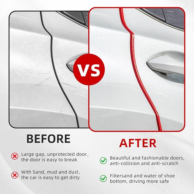 SINGARO 33Ft (10M) Car Door Edge Guard, No Glue Car Door Entry Guard Protective Strip, Rubber Edge Trim Car Door Protector, Applicable to Car, Truck, SUV and ATV, Car Exterior Accessories（Red）