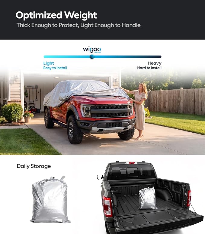 Wigoo Ford F150 F250 F350 SRW Truck Car Cover Accessories 2009-2026, Waterproof All Weather Outdoor Full Pickup Cover, Windproof UV Rain Snow Dust Protection, Door Zipper, Reflective Safety Strips