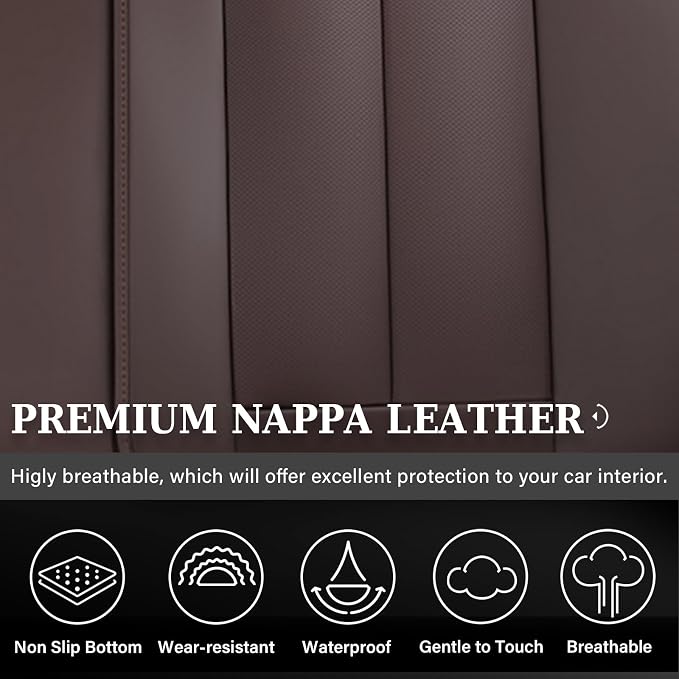 Coverado Back Seat Cover for Kids, Rear Seat Covers for Cars, Brown Back Seat Protector, Waterproof Car Seat Cushion Nappa Leather, 3-Pieces Dog Seat Cover for Back Seat Universal Fit for Most Cars