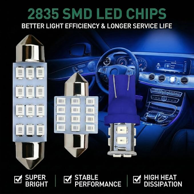 24PCS LED Interior Bulb Kit, Multi-Spec 194 T10 DE3175 578 31mm 42mm Dome Light Bulbs, Interior Replacement Lamps for Car Map, License Plate, Door, Trunk and Side Marker Lighting (Blue)