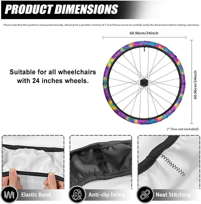 2 Pairs Wheelchair Tire Covers Protectors Watercolor Tie Dye 24 Inch Wheelchair Cover Non Slip Wear Resistant Wheelchairs Ring Protective Covers for Adults