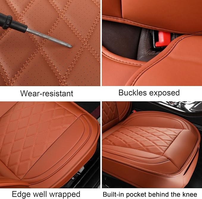 MIROZO Front Seat Covers Brown, Leather Car Seat Cover Breathable Automotive Seat Covers Universal Car Seat Protector Vehicle Cushion Cover for Sedan, Truck and SUV (2PCS Front, Brown)