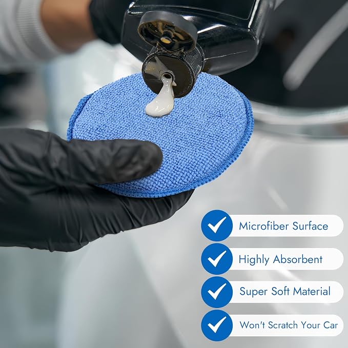 10 Pack Wax Applicator Pads Microfiber with Finger Pocket for Car Wax | 10-pack microfiber foam pads with finger pocket, Scratch-free waxing for cars & household, Machine washable & reusable