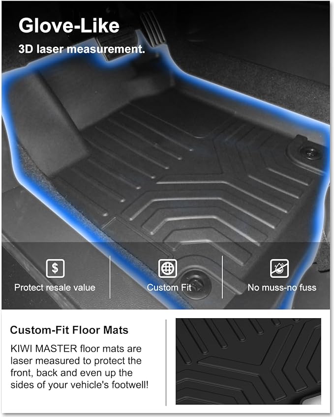 Kiwi Master Floor Mats for 2017-2022 Honda CR-V | Custom Fit All Weather Car Mats, Heavy Duty TPE Floor Liners, Front & Rear 2 Row Set, Black