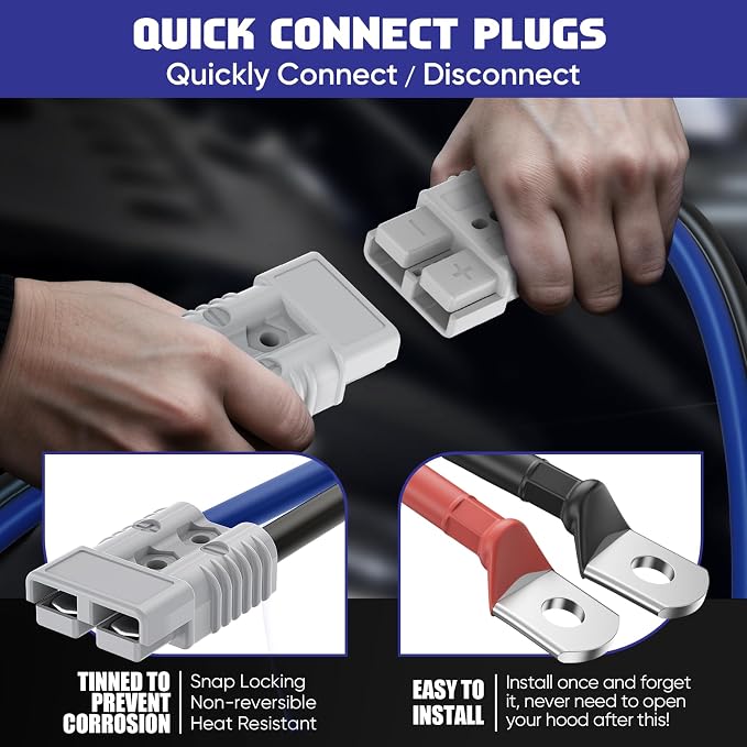 EXTRESPO 2/0 Gauge 30 FT Heavy Duty Jumper Cables, 1500Amp Quick Connect Booster Cables for 12V & 24V Cars, SUVs and Trucks, Kit with Carry Case, Gloves, Brushes