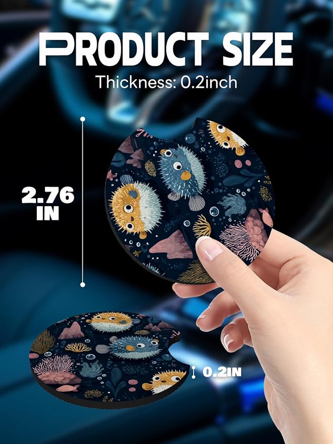 WOCOCN Car Coasters,Cup Holder Coasters for Car,2.75inch Anti Slip and Absorbent,Cute Automotive Interior Accessories for Cup Holder,Pack of 2 (Black)