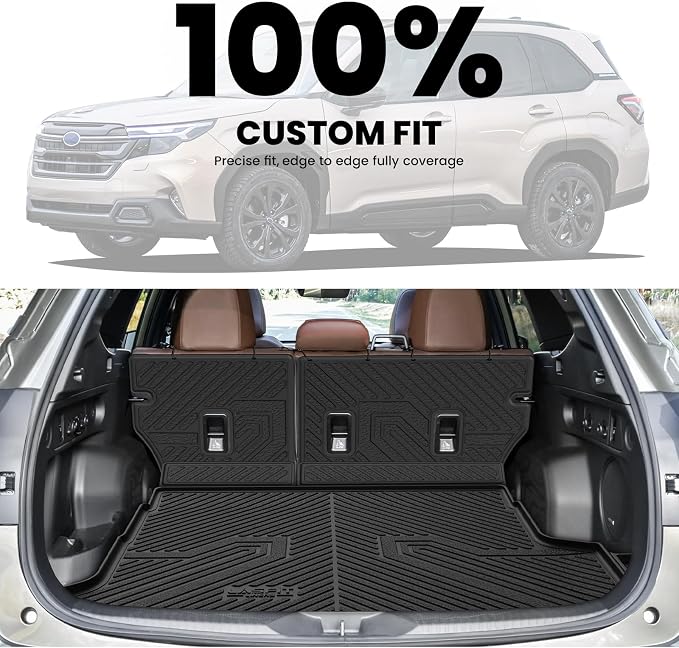 LASFIT Cargo Tray Mat & Backrest Mat for Subaru Forester 2025-2026 (Fit Hybrid,Not for Gas), All Weather TPE Custom Fit Easy Clean for Forester 2026 2025 Trunk Tray Liner & Seatback Mat, Black