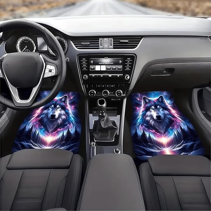Universal Fit Car Floor Mats Set of 4Pcs, Colorful Mountain Wolf All-Weather Front Rear Car Carpet Mats, Non-Slip Car Floor Mat Car Accessories for Automotive Trucks SUV Sedans Vans