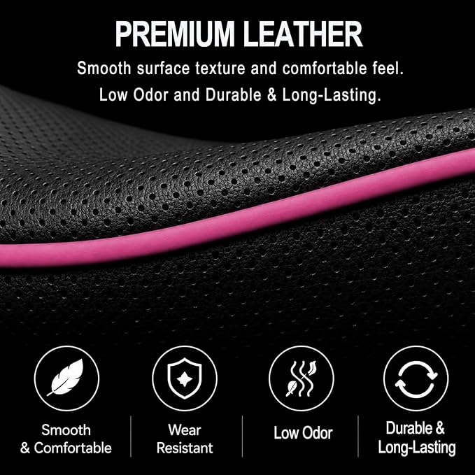 Car Steering Wheel Cover Full Surround - Soft Breathable Anti-Slip Heavyweight Safety Cover, Thick Cushioned Sports Style Universal Fit for Auto Truck SUV (Black/Pink)