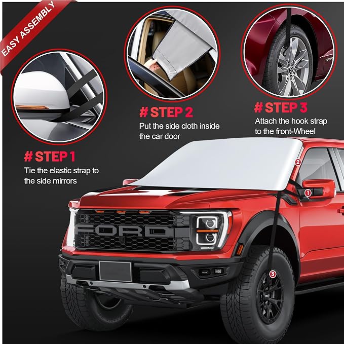 Zettum Truck Windshield Sun Cover - 600D Windshield Sun Shade Window Cover for Pickup Truck Heavy Duty, Outside Summer Sunshade Protector for Ford F150, Silverado, GMC Sierra, Ram, Van, and More