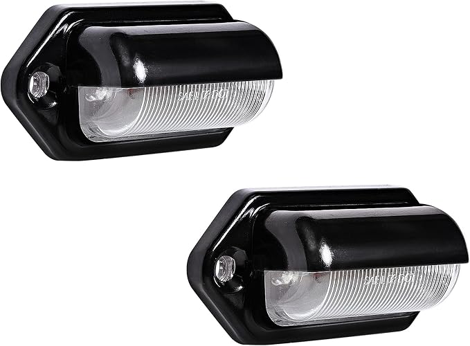 True Mods 2pc Black Boat Trailer LED License Plate Lights [DOT FMVSS 108] [SAE L] [Surface Mount] [Waterproof] [12V DC] Universal Courtesy Step Tag Lamp for Auto Work Utility Flatbed Semi Truck RV