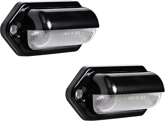 True Mods 2pc Black Boat Trailer LED License Plate Lights [DOT FMVSS 108] [SAE L] [Surface Mount] [Waterproof] [12V DC] Universal Courtesy Step Tag Lamp for Auto Work Utility Flatbed Semi Truck RV