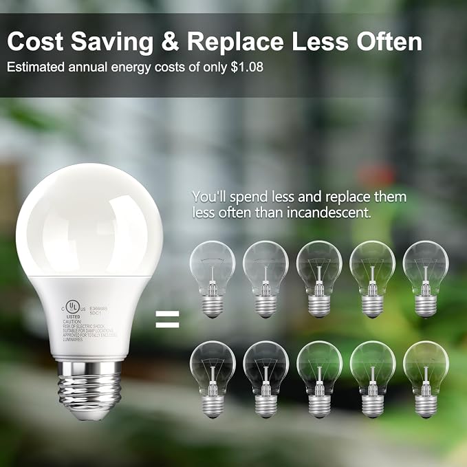 TJOY LED Light Bulbs Daylight 5000K, 60 Watt Equivalent LED Bulb, 9W Bright White Light Bulb, A19 E26 Standard Base, Non Dimmable, Energy Saving, 800LM, 120V, UL Listed, 15000 Hour Lifetime, 6 Pack