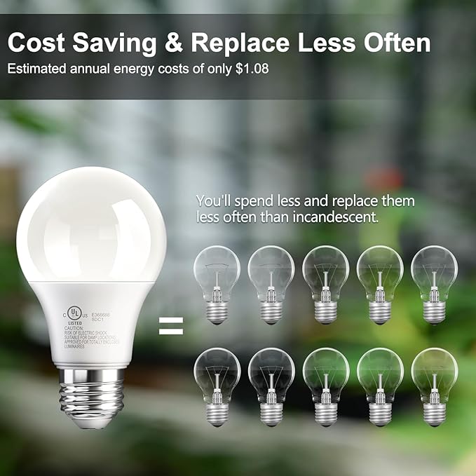 TJOY 12 Pack A19 LED Light Bulbs, 60 Watt Equivalent LED Bulb, Efficient 9W, Soft Warm White 2700K, E26 Standard Base, Non Dimmable Energy Saving Lightbulb, 800LM, 80 CRI, 120V, UL Listed