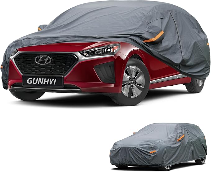 GUNHYI Premium Car Cover Custom Fit Hyundai Ioniq, 16 Layers Heavy Duty Car Cover Waterproof All Weather with Zipper Door for Sun Rain Snow Dust Uv Protection