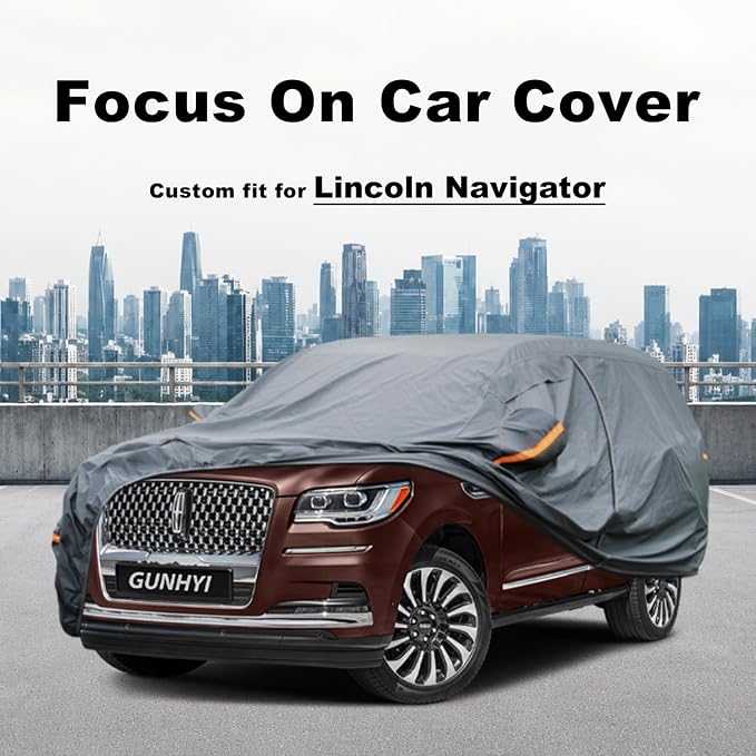 GUNHYI Premium Car Cover Custom Fit Lincoln Navigator, 16 Layers Heavy Duty Car Cover Waterproof All Weather with Zipper Door for Sun Rain Snow Dust Uv Protection