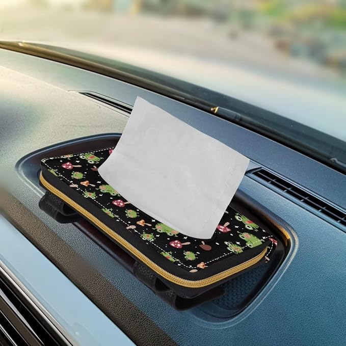 Frog Mushroom Leather Tissue Holder Car Mask Holder PU Leather Car Standard Tissue Holder Durable Visor Tissue Holder Car Visor Accessories Universal Fit Most Cars