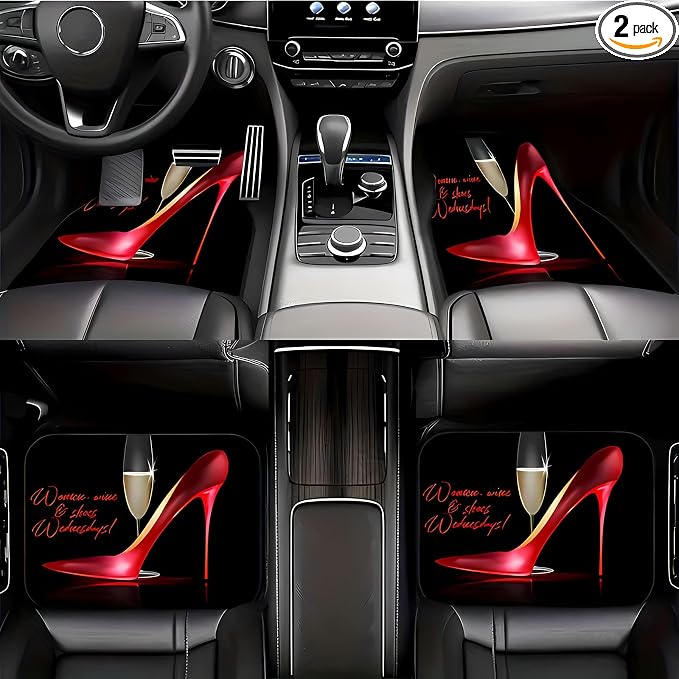Universal Fit Car Floor Mats Set of 4Pcs, Elegant Red High Heels All-Weather Front Rear Car Carpet Mats, Non-Slip Car Floor Mat Car Accessories for Automotive Trucks SUV Sedans Vans