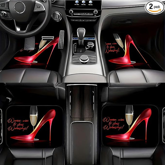 Universal Fit Car Floor Mats Set of 4Pcs, Elegant Red High Heels All-Weather Front Rear Car Carpet Mats, Non-Slip Car Floor Mat Car Accessories for Automotive Trucks SUV Sedans Vans