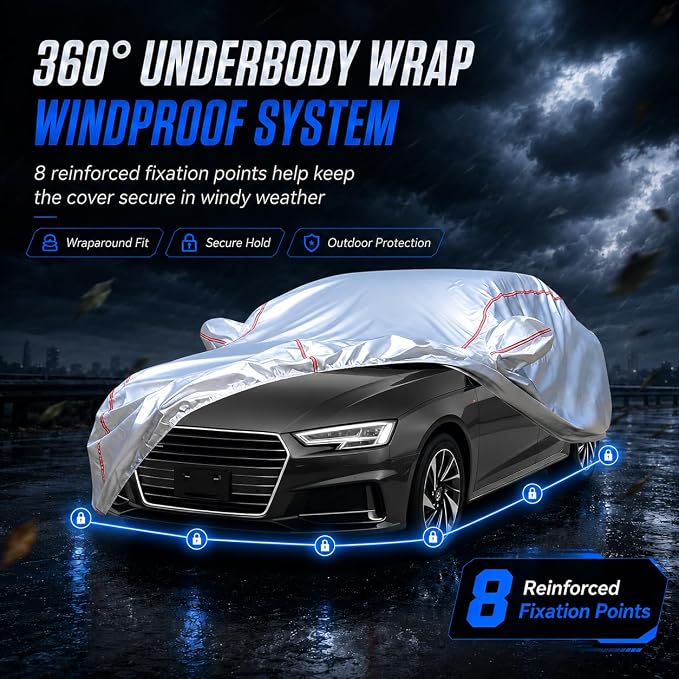 Waterproof All Weather Heavy Duty Vehicle Cover, 360° Underbody Wrap Windproof Design, Quick Install Outdoor Cover,（for Audi A4 2004-2024）