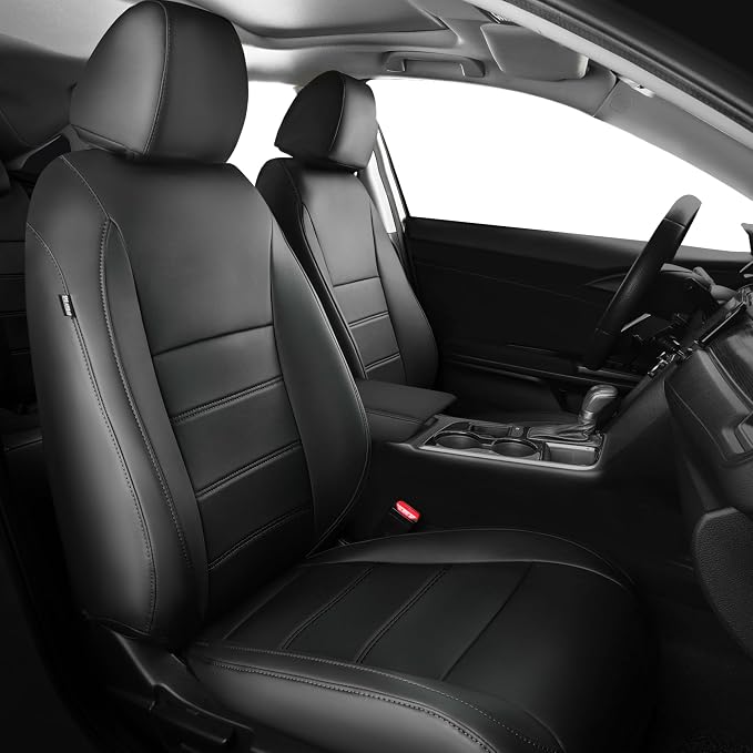 Seat Covers for Honda Civic Sedan Sport 2022 2023 2024 & LX 2022-2026, Custom Faux Leather Car Seats Cover Full Set Waterproof - Black (Solid Rear Seatback - NO Rear Armrest)