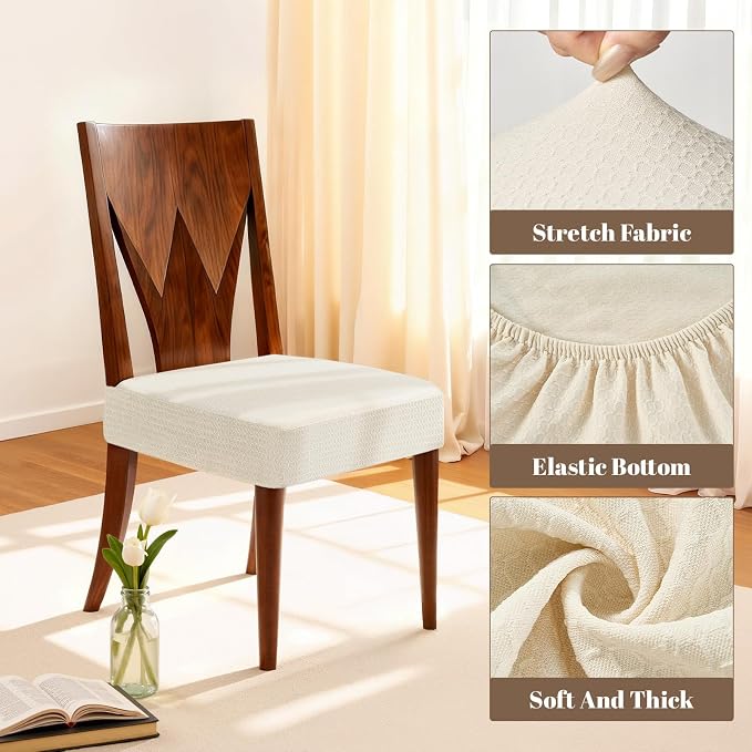 Songrey Waterproof Chair Covers for Dining Chairs, Set of 6, Beige | No Rear Seat Covers for Dining Room , Chair Protector Slipcover, Stretch Removable Washable