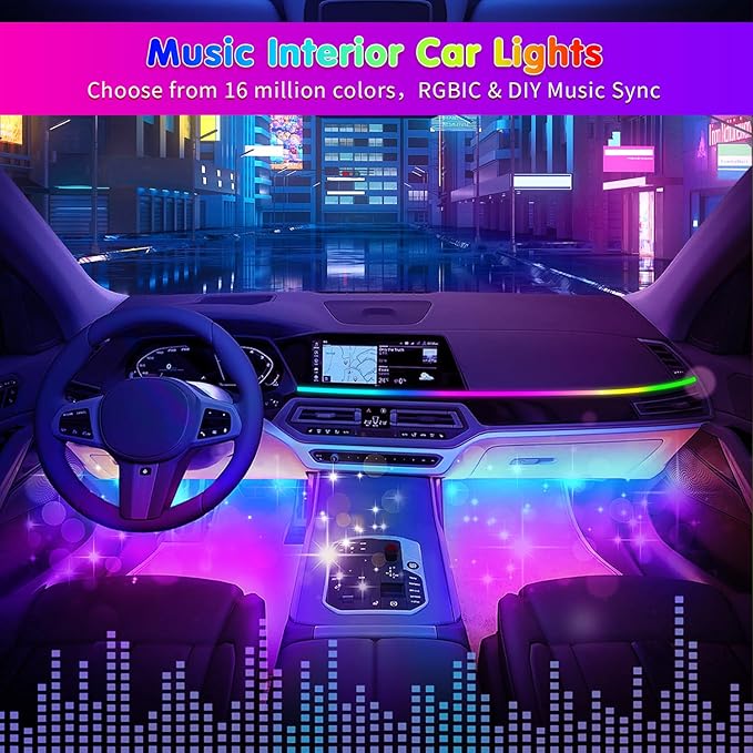 DUOFU365 Car Led Light Interior, RGB Dreamcolor Inside Light Music Sync | Under Dash Footwell automotive Strip Light, 12V Acrylic Strip Light for Vehicle, Truck,Jeep, SUV with Car Charger(1set)