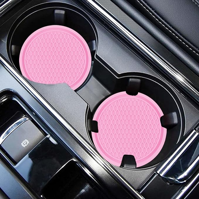 ZSDY Car Cup Coaster, 4PCS Universal Auto Non-Slip Cup Holder Embedded in Ornaments Silicone Coaster, Car Interior Accessories Sets, Pink