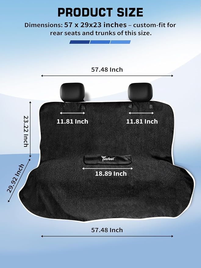 1160g Heavy Duty Towel Car Seat Cover, Sweatproof Absorbent Microfiber Rear Seat Protector for Gym Beach Athletes, Universal Fit Waterproof Back Seat Mat for Sedans SUV Minivans(Black, 1PC)